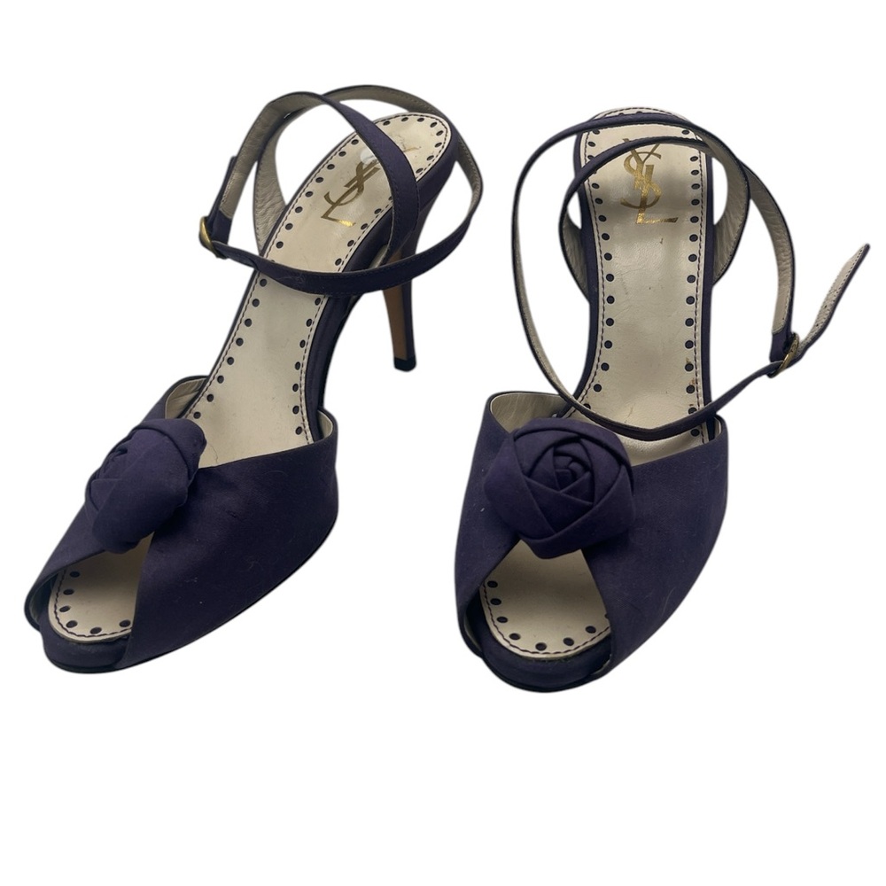 Yves Saint Laurent Black Heels with Ankle Strap and Kitten Heel